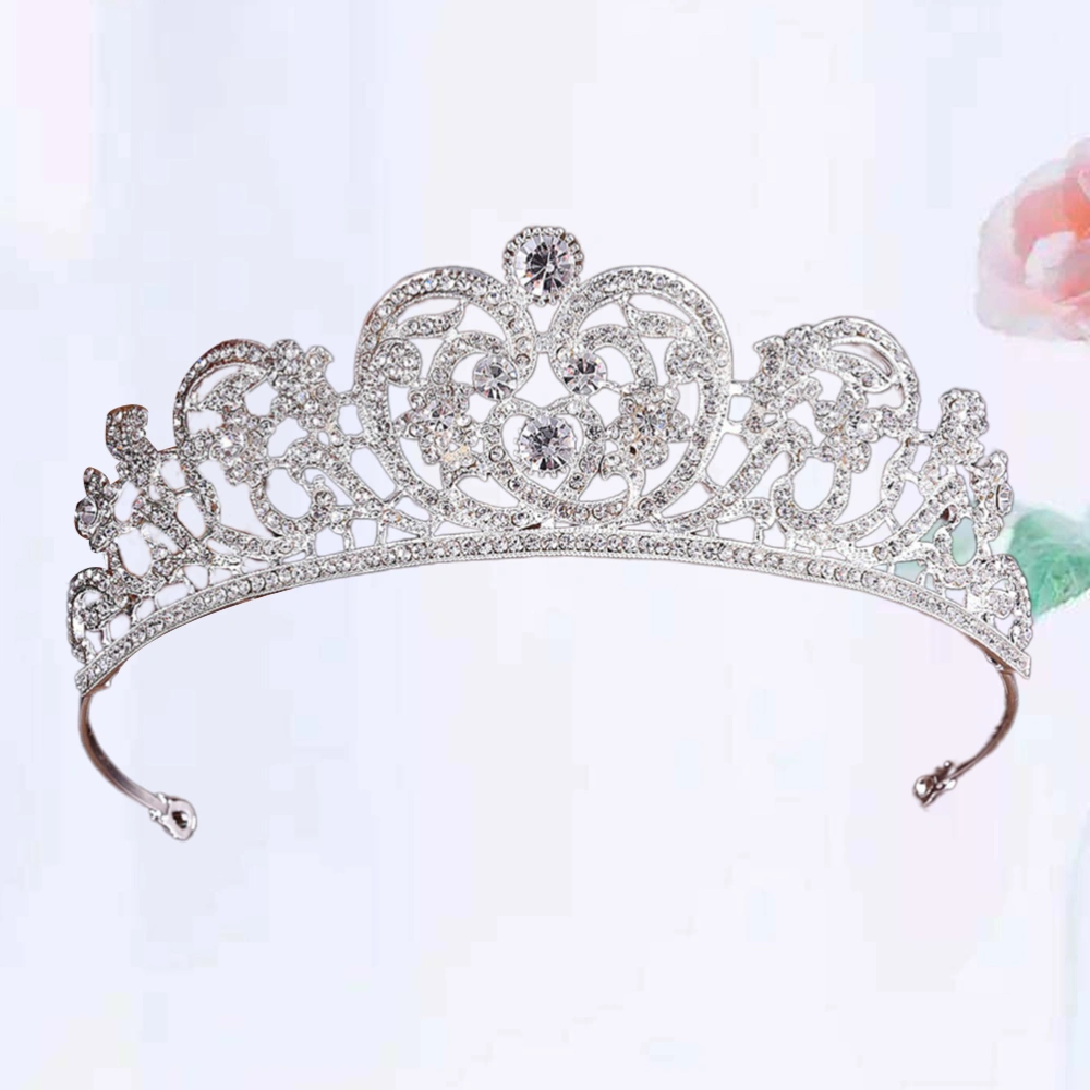 Bridal Rhinestone Hair Crown Wedding Crystal Tiara Jewelry for Women Party Decoration (Silver)