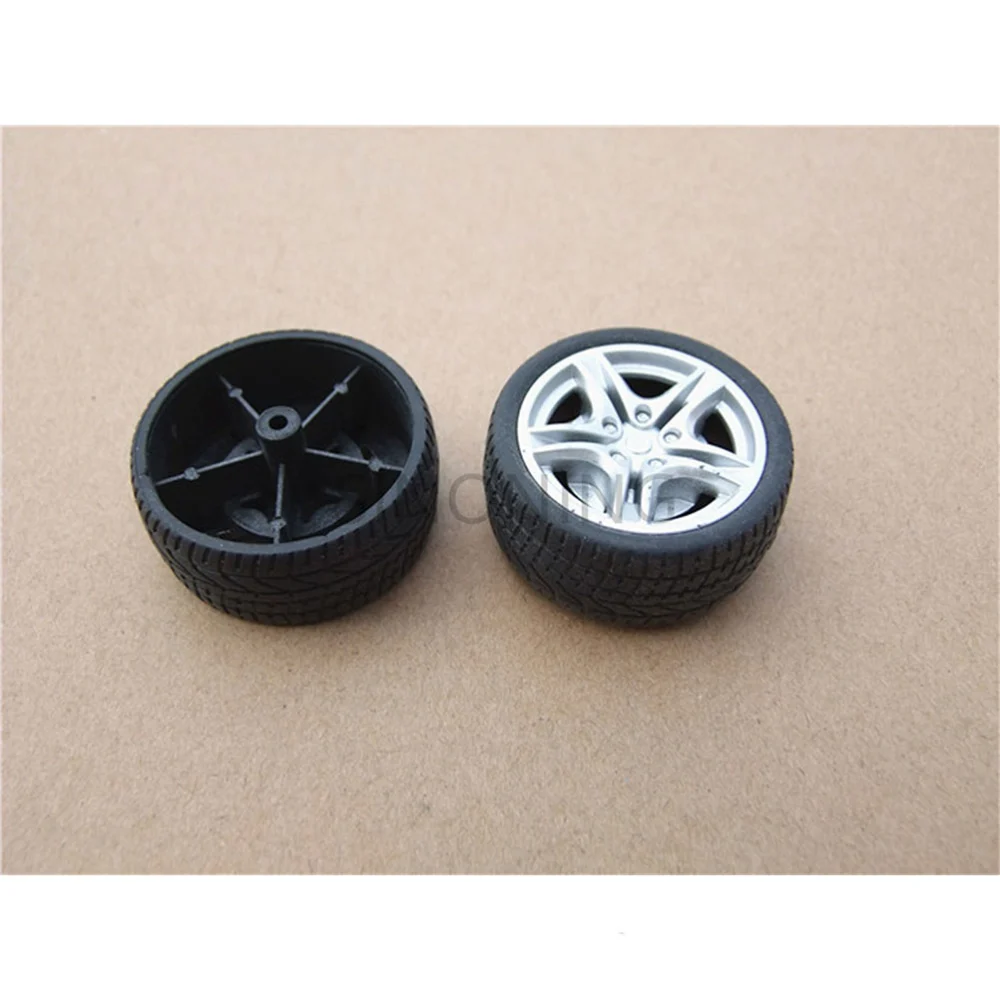 10 Pcs 4.8CM Diameter Toy Car Accessories DIY Round Rubber Small Wheels DIY Handmade Car Crafts Supplies for Home Kids Children (1:10, Black)