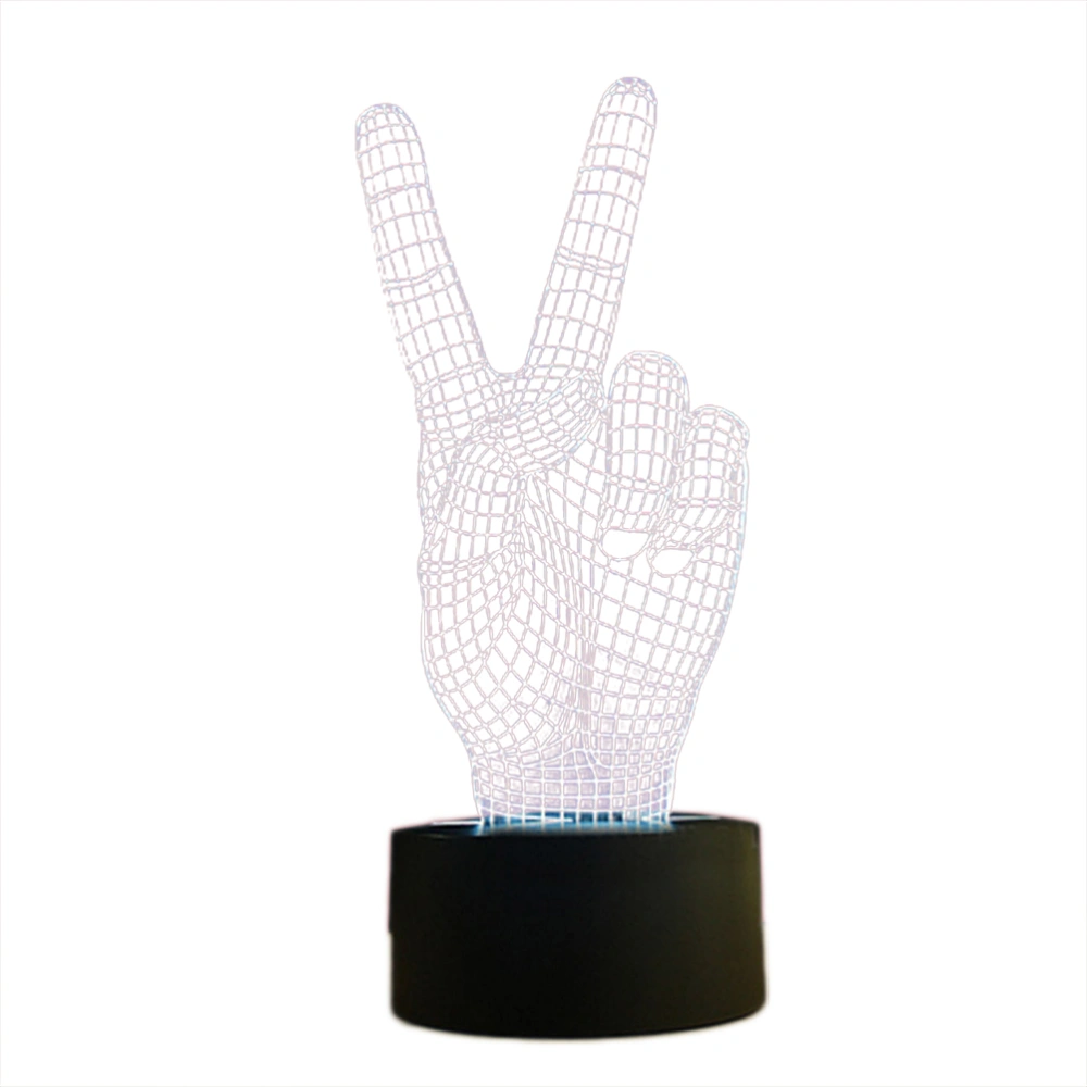 3D LED Multicolored Illusion Visual Night Light USB Powered Touch Table Desk Lamp for Bedroom (Victory Sign)