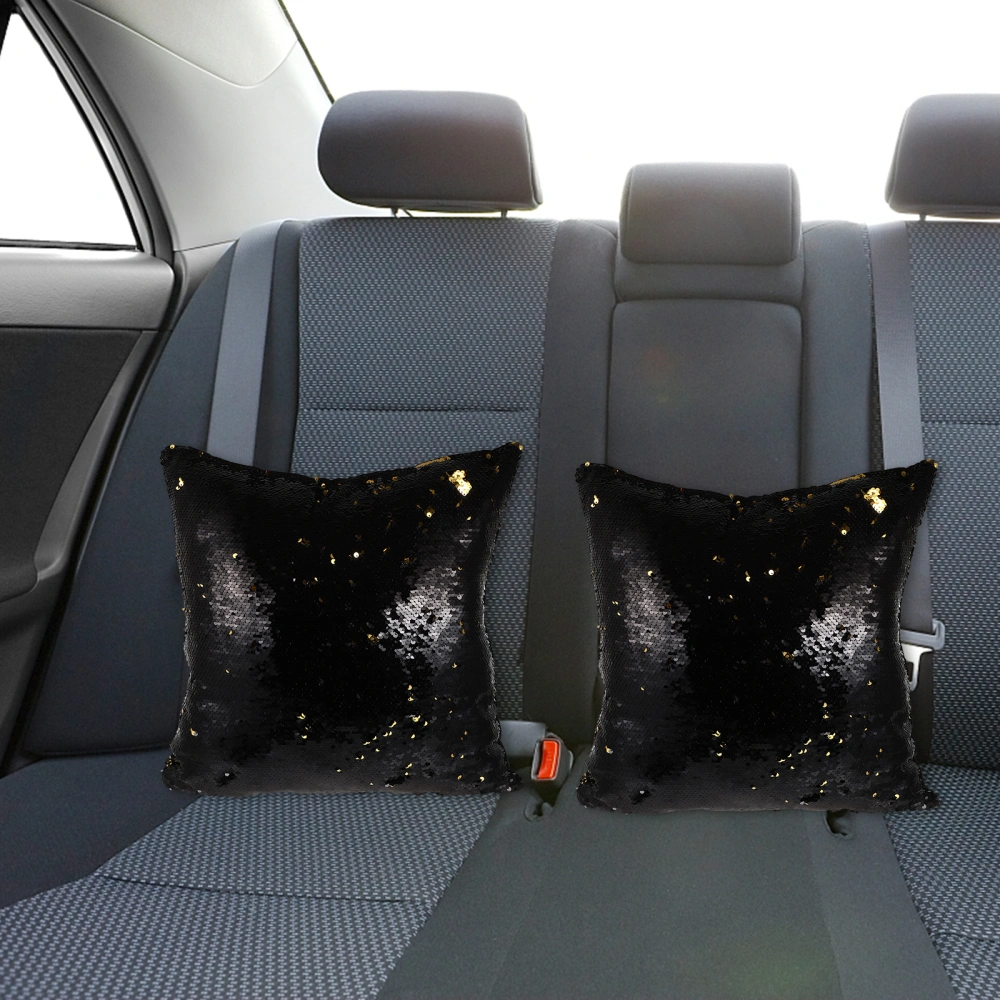 DIY Two Tone Glitter Sequins Throw Pillow Cases and Covers Color Changing Scale Euro Decorative Home Cushion Sofa Pillowcase (Matte Black & Gold)