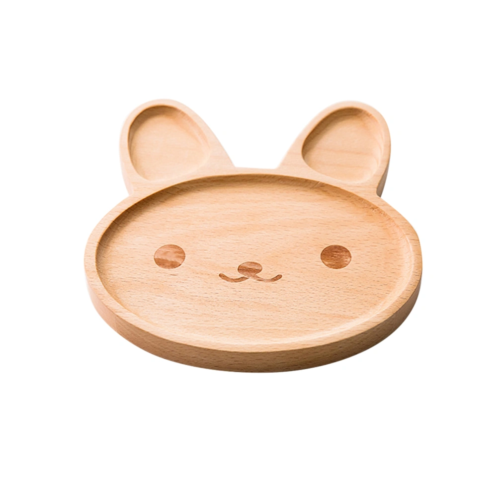 Kids Rabbit Wooden Plate Cartoon Dish Plate Tray Baby Divided Compartment Food Tray (Happy Rabbit)