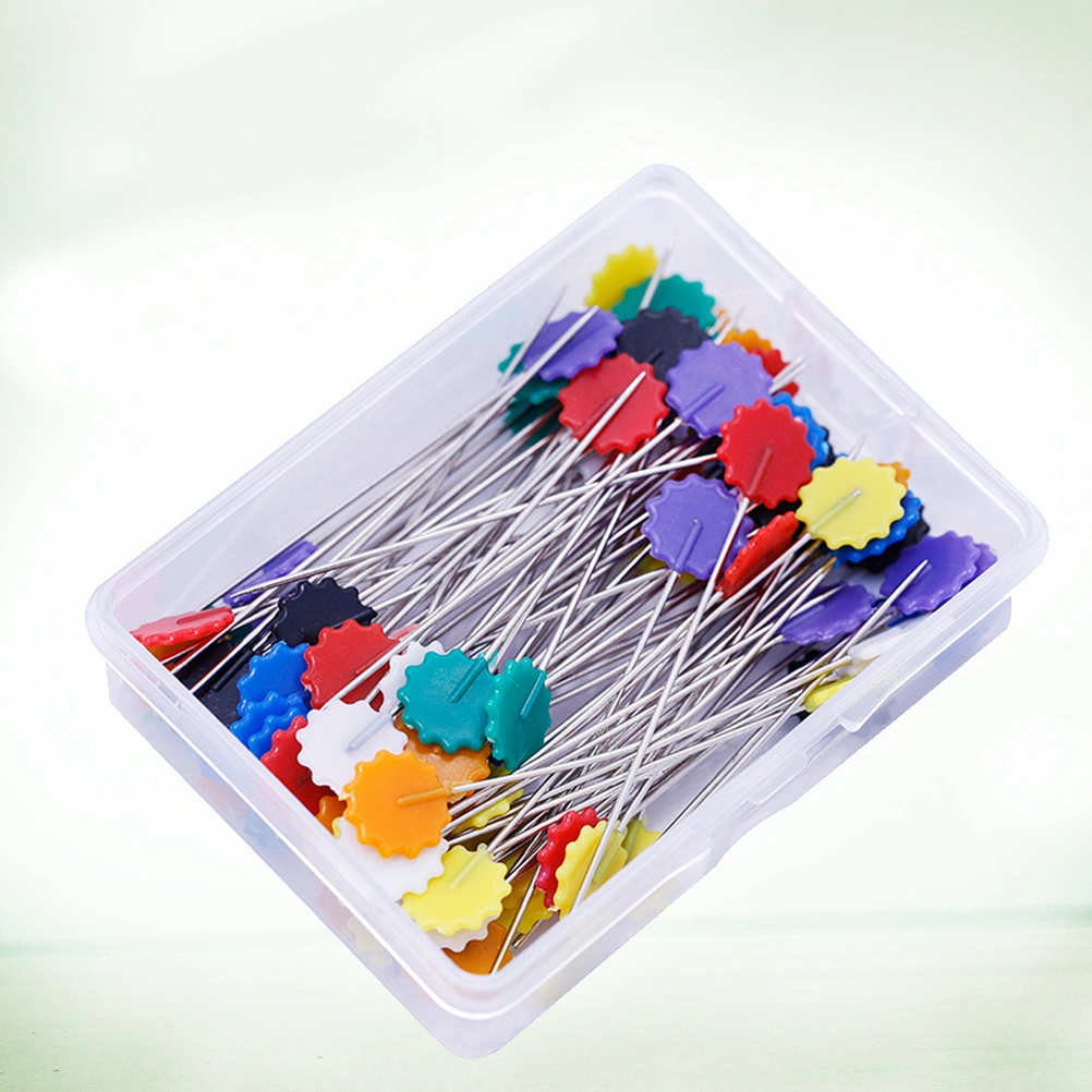 50pcs DIY Sewing Box Colorful Flat Flower Head Straight Clothing Accessories Needle for Craft Decoration Dressmaker Quilting