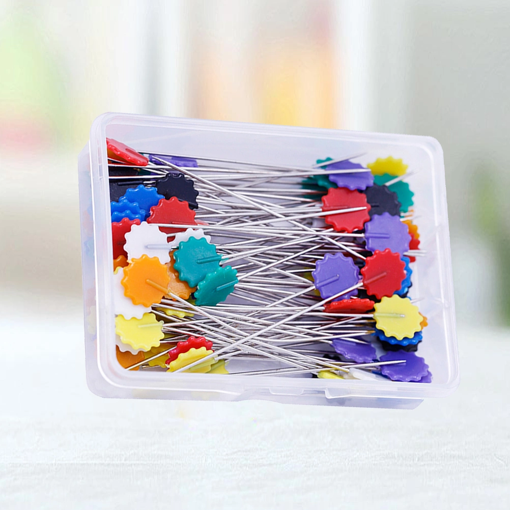 50pcs DIY Sewing Box Colorful Flat Flower Head Straight Clothing Accessories Needle for Craft Decoration Dressmaker Quilting