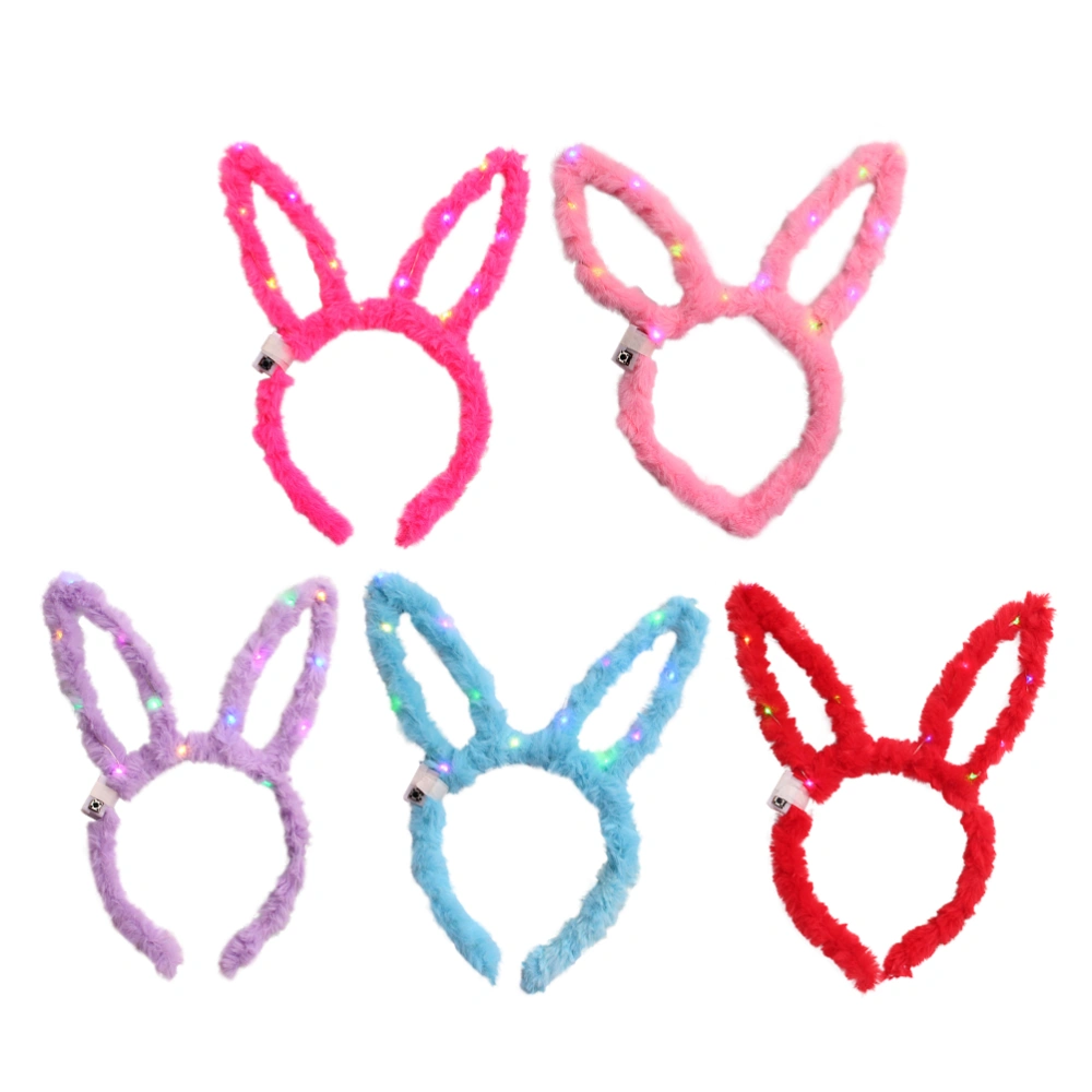 5Pcs Plush LED Luminous Lace Rabbit Ear Hair Flash Hair Band Headwear Hair Accessories for Temple Fair Party Kids(Rosy Bue Pink Red and Purple)