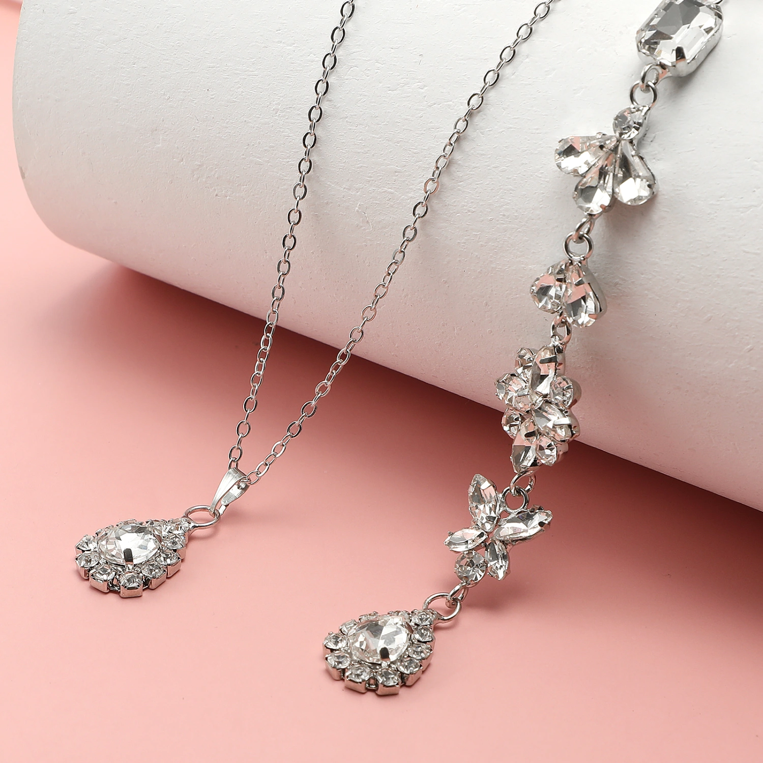 1pc Back Chain Bridal Backdrop Necklace Wedding Back Necklace Crystal Pendant Body Jewelry (Silver)