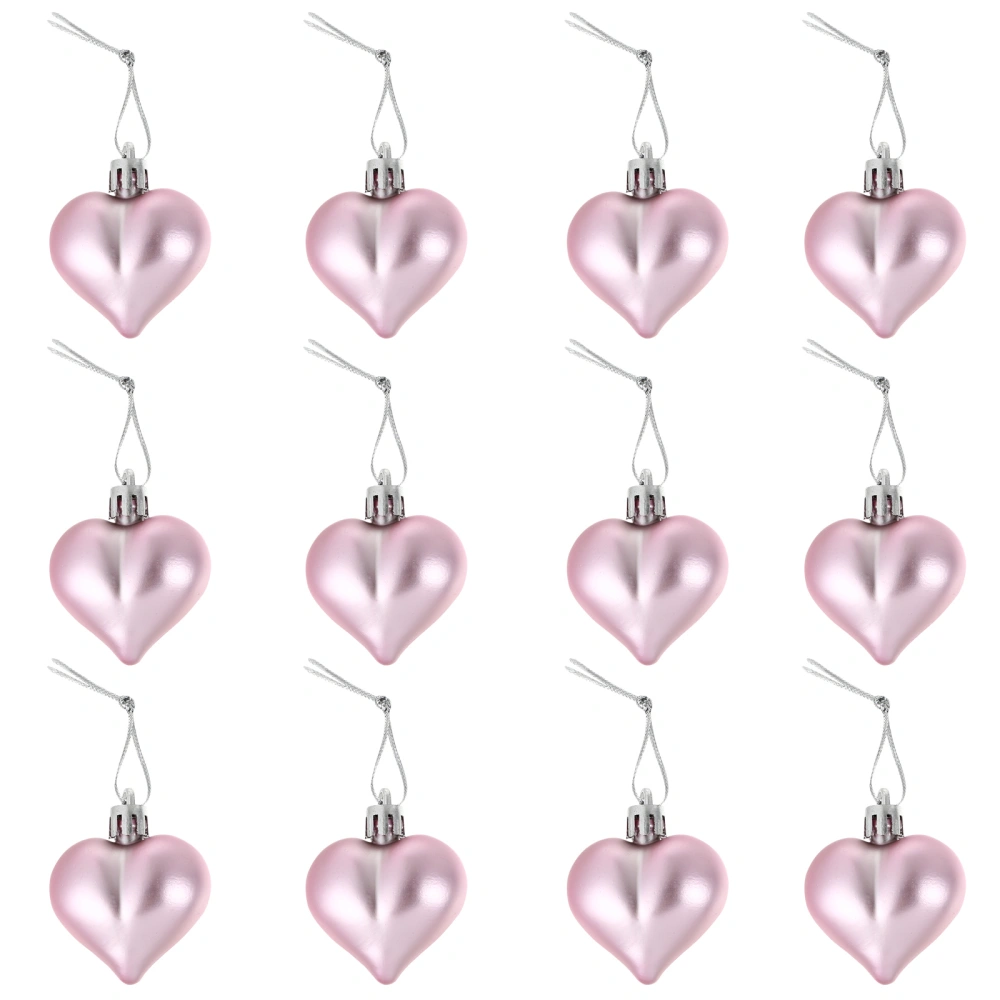 12 Pcs Heart Shape Christmas Decoration Pendant Christmas Balls Creative Plastic Christmas Pendant Hanging Ornament (Pink)