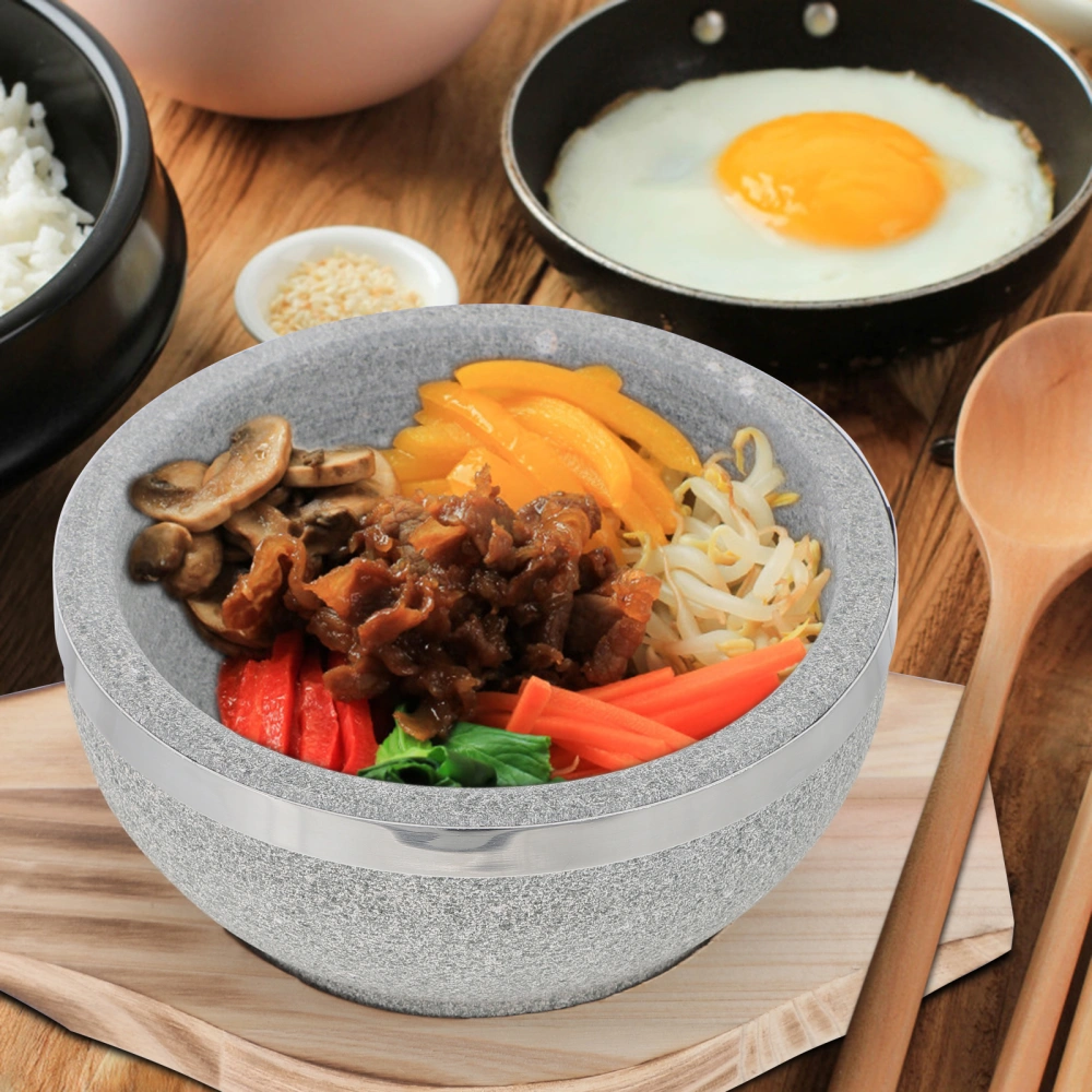 Household Bibimbap Stone Bowl and Wood Tray Set for Korean Soup and Food