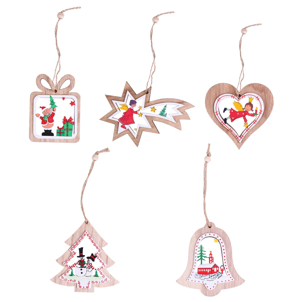 5 Pcs Lovely Christmas Wooden Pendant Classic Christmas Tree Hanging Tags