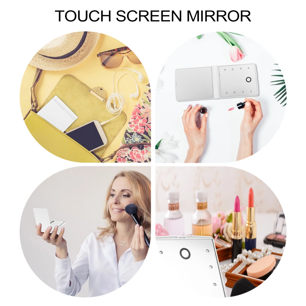 Creative LED Makeup Mirror Compact Folding Travel Portable Touch Screen Mirror