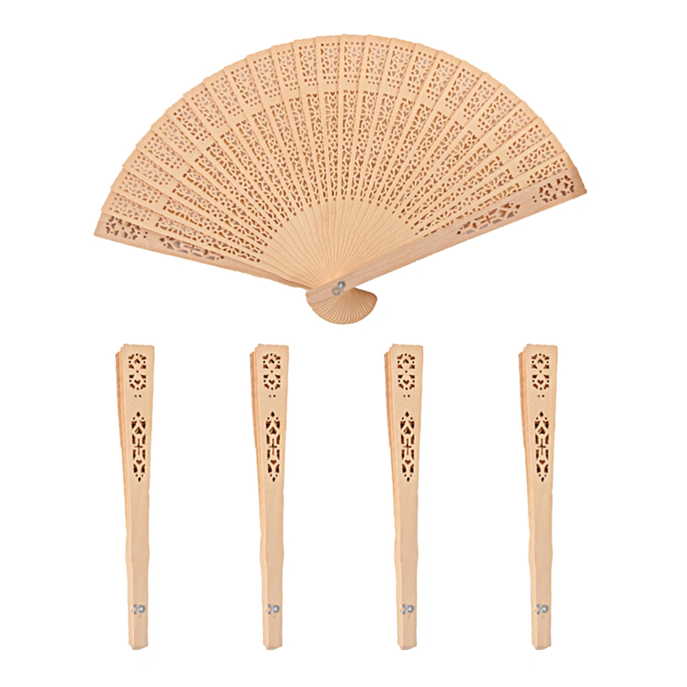 5pcs Decorative Fans Chinese Foldable Pure Wooden Hollow Fan for Home Decoration Crafts