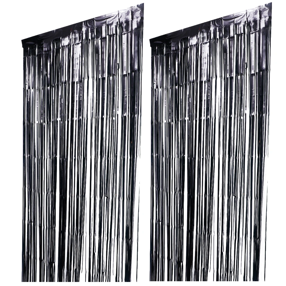 1pc Tinsel Tassel Curtain Shimmer Metallic Foil Fringe Curtain Backdrop for Parties Halloween Decoration Festival Atmosphere Creating(Black)