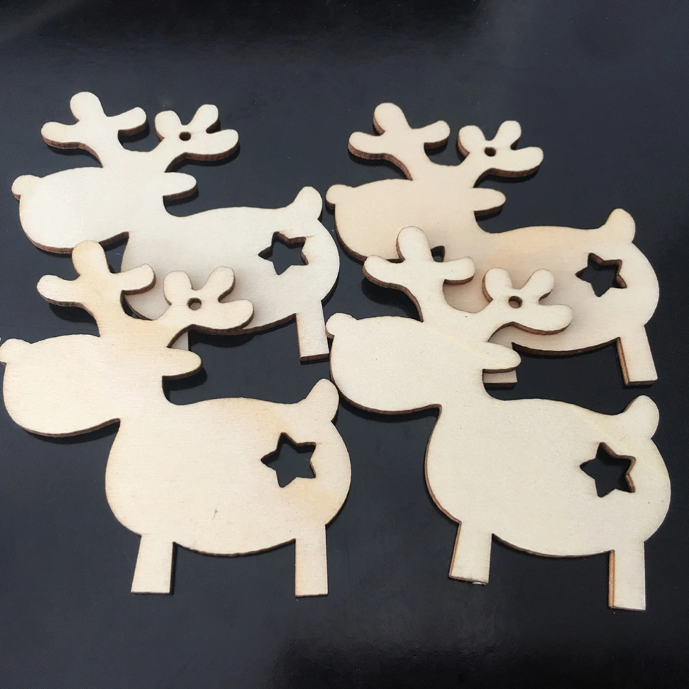 10PCS Hanging Wood Christmas Ornaments with Hemp Rope Christmas Elk Xmas Gift Wooden Pendants Decorations