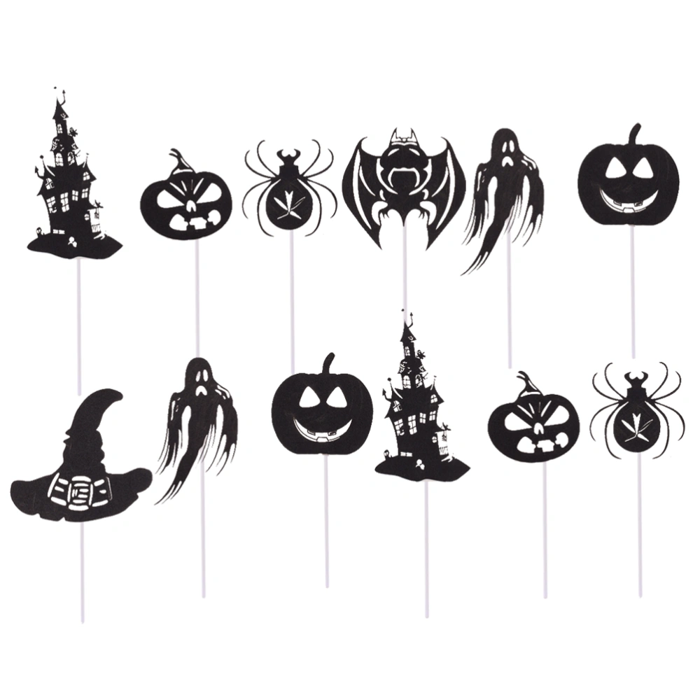 12PCS Halloween Cake Topper Funny Pumpkin Ghost Bat Castle Cupcake Picks Dessert Decor for Festival Party Gathering (Random Pattern)