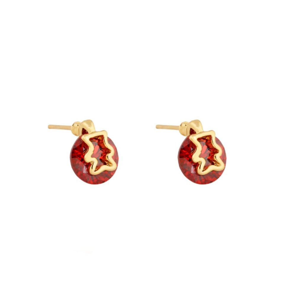 Pair of Women's Girls Round Zircon Eardrop Earrings Ear Studs (Red)