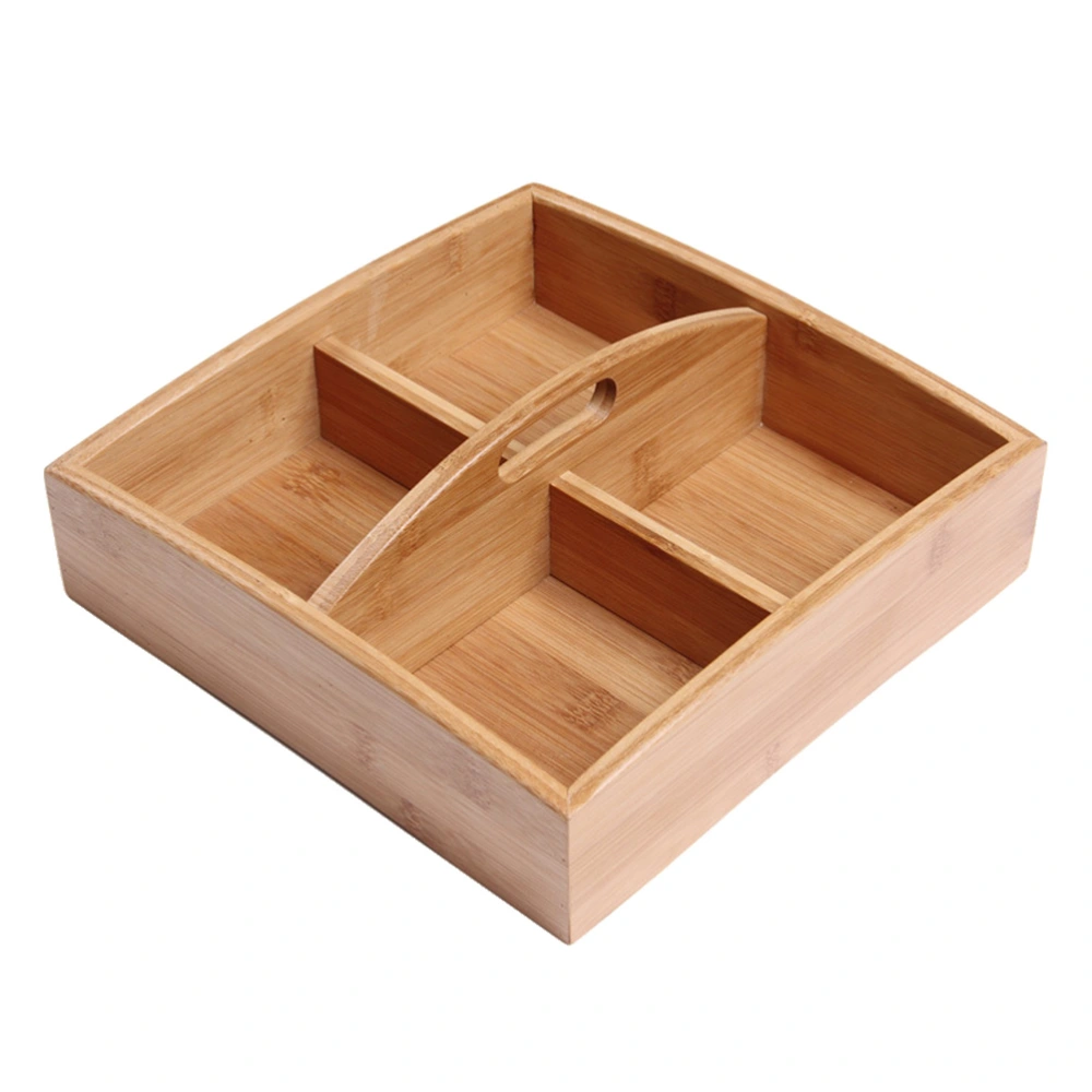 Bamboo Hand-held Dried Fruit Box Square Multifunction Food Plate Snack Tray for Candy Fruits Nuts