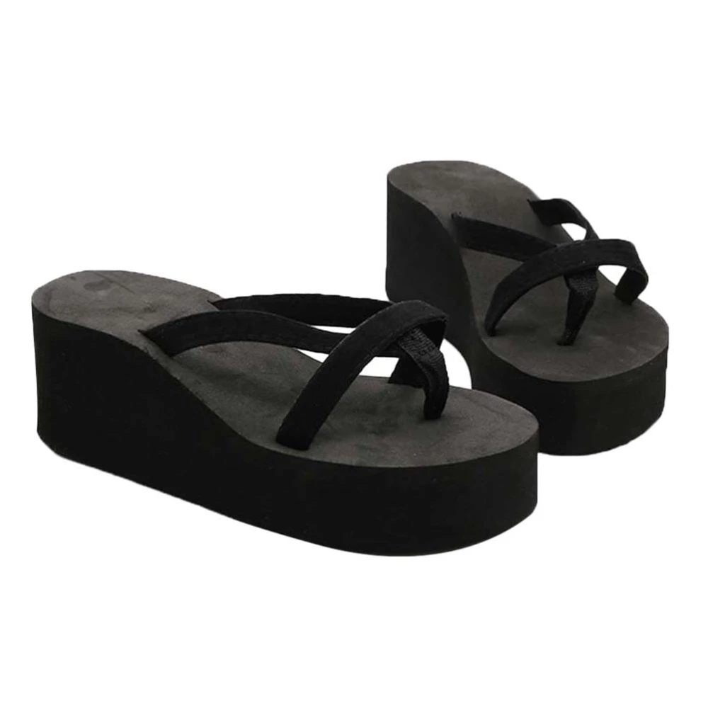 Summer Beach Wedge Flops Women Sandals Flops Slippers Size 41 (Black)