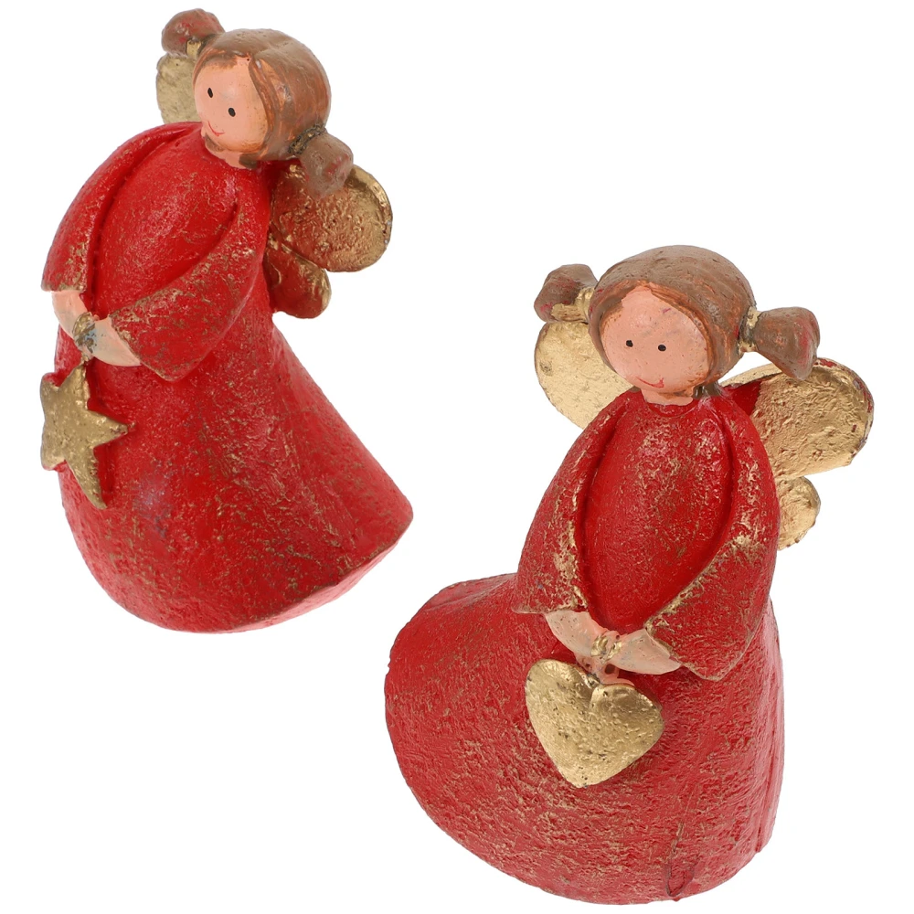 2Pcs Xmas Resin Adornment Decorative Desktop Angel Decors Adorable Couple Adorns