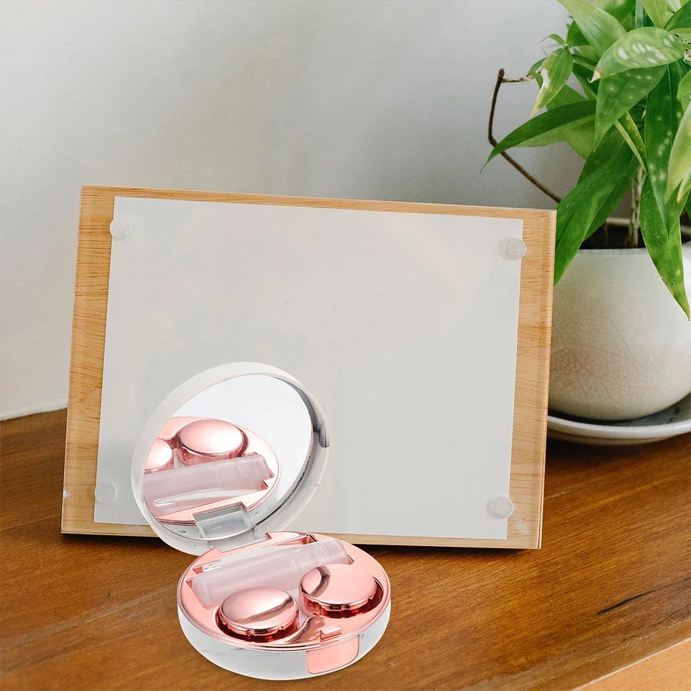 2pcs Portable Eye Lens Cases Cosmetic Eye Lens Storage Containers for Outdoor (Rose Gold)