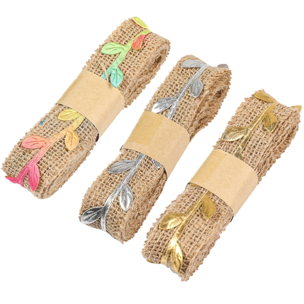 3 Rolls Colorful Wrapping Ribbon Clothes Decor Burlap Ribbon Gift Packing Ribbon