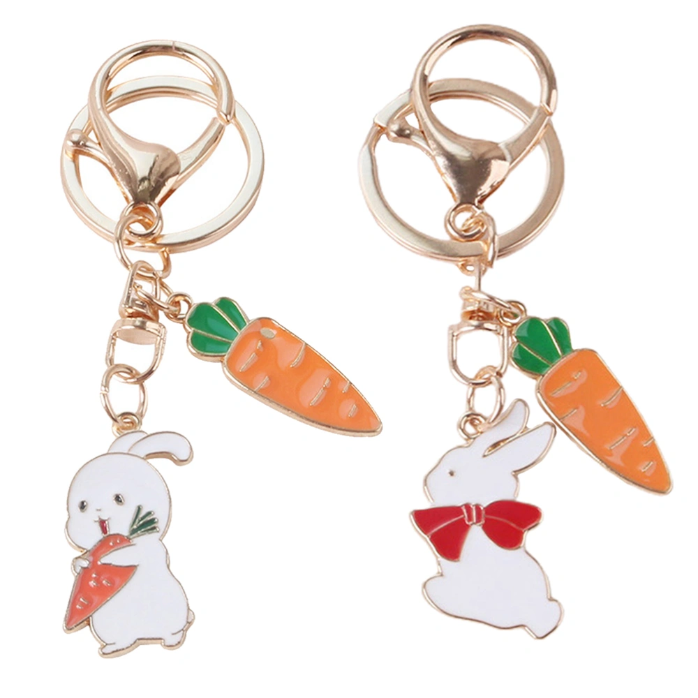 2Pcs Adorable Rabbit Carrot Keychains Chic Car Bag Pendants Gift Metal Key Rings