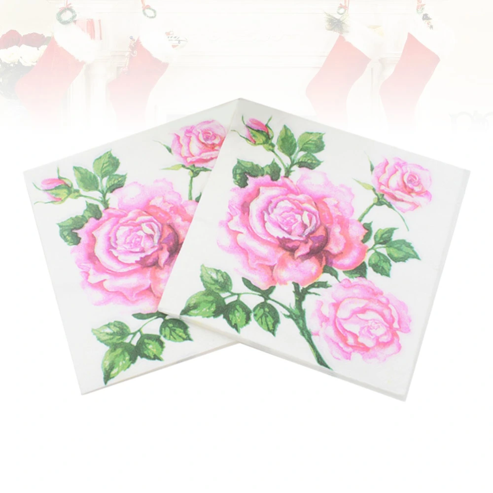 20 Sheets Rose Pattern Disposable Party Tissue Napkin Party Supplies