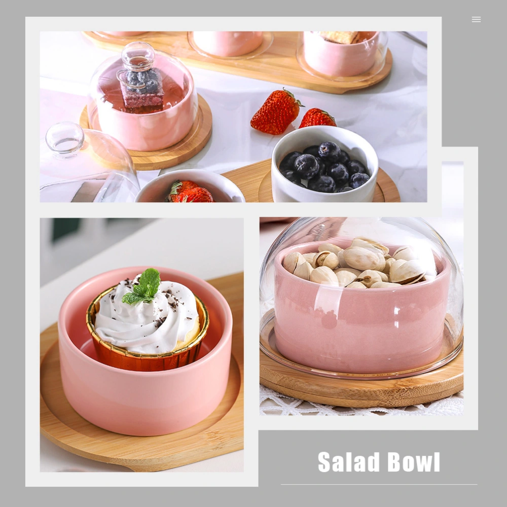 1 Set of Ceramic Breakfast Bowl with Glass Lid Steamed Egg Bowl Salad Bowl