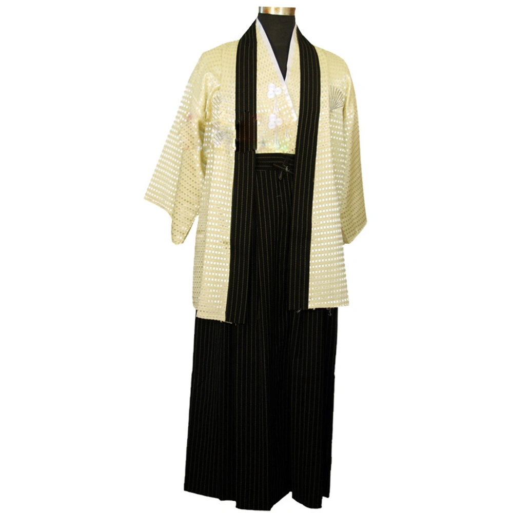 1 Set Japanese Samurai Suit Stage Cosplay Costumes Photo Clothing Supplies Japanese Kimono Dress for Men Male Size S Beige