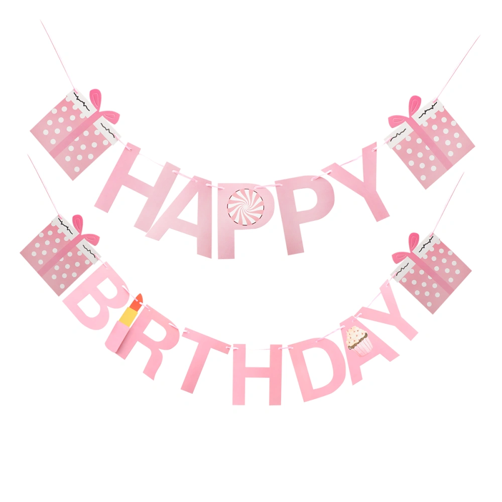 Hanging Birthday Banner Decoration Letter Pink Gift Garland Adorable Party Supplies