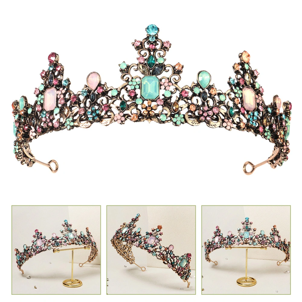 Retro Tiara Colorful Gems Crown Bridal Tiara Headpiece for Wedding Banquets Prom