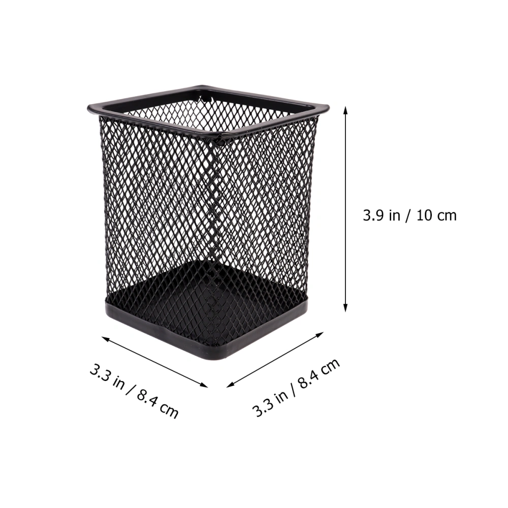 3pcs Pen Holder Iron Net Pen Container Square Creative for Home Office Room (Black)