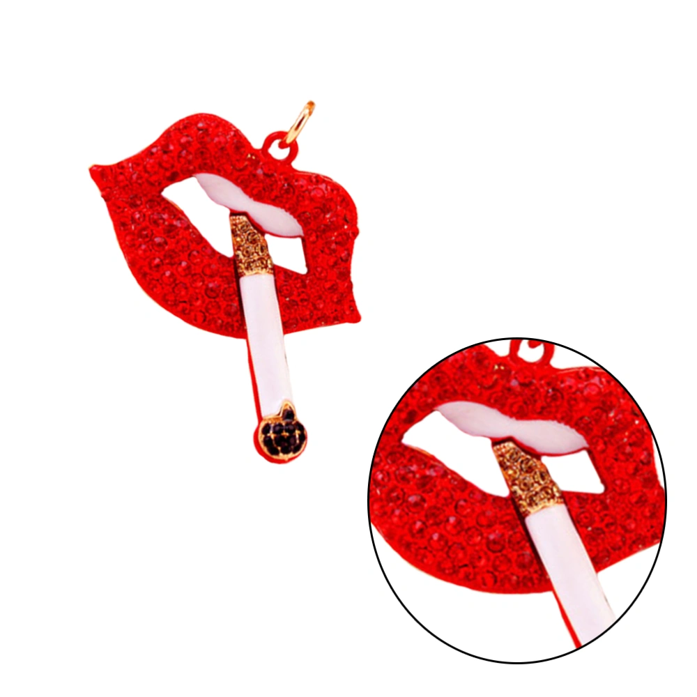 Fashionable Cigarette Lip Keychain Rhinestone Charm Pendant Crystal Car Purse HandBag Key Chain Ring (Red)