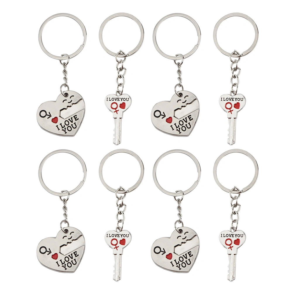 4 Pairs Valentine's Day Couple Key Chains Chic Couple Presents Lover's Day Gift Key Rings