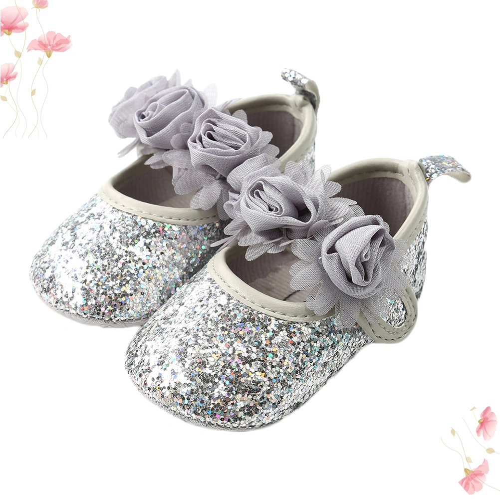 1 Pair of 12cm Quality Dancing Shoes Drawstring Ballet Dance Shoes Sole Dance Shoes for Baby Kids (Silver)