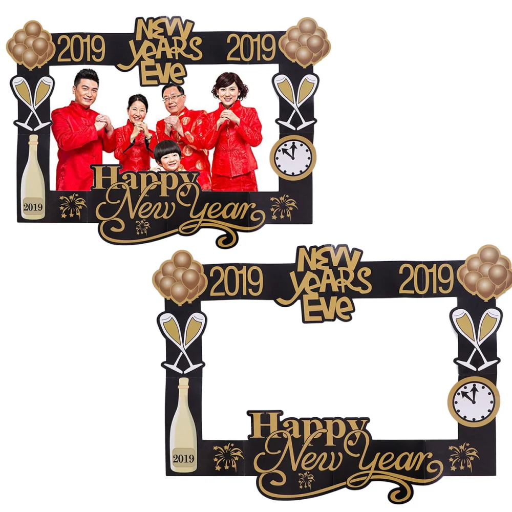 2019 Happy New Year Decorations Paper Photo Frame New Year Photobooth Props Party Decoration Photo Props