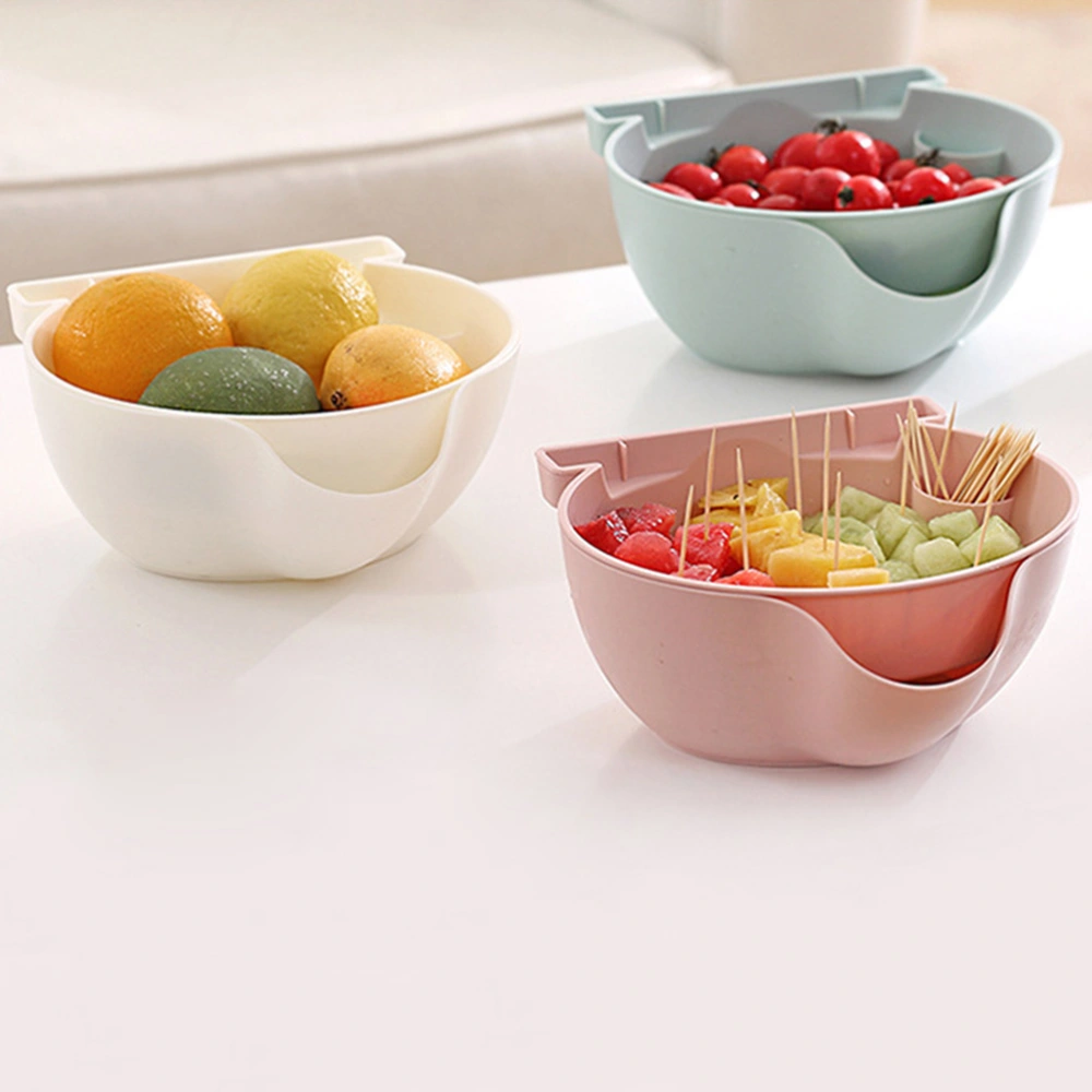 Plastic Double-layer Fruit Bowl with Phone Holder Detachable Drain Basket Candy Dish (Beige)