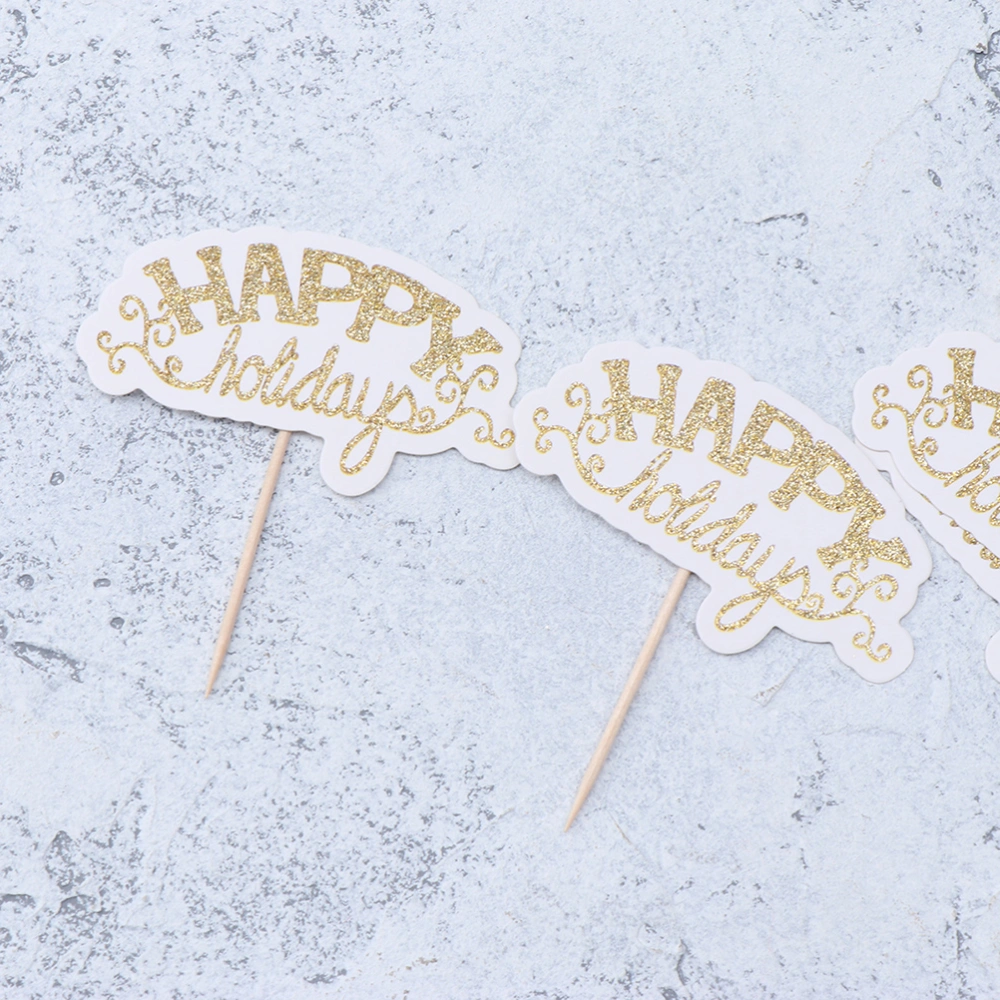 10pcs Glitter Cake Insert HAPPY HOLIDAY Letter Printing Cupcake Toppers Christmas Party Decorated Cake Insert Paper Cake Decorating Toppers Christmas Party Favors