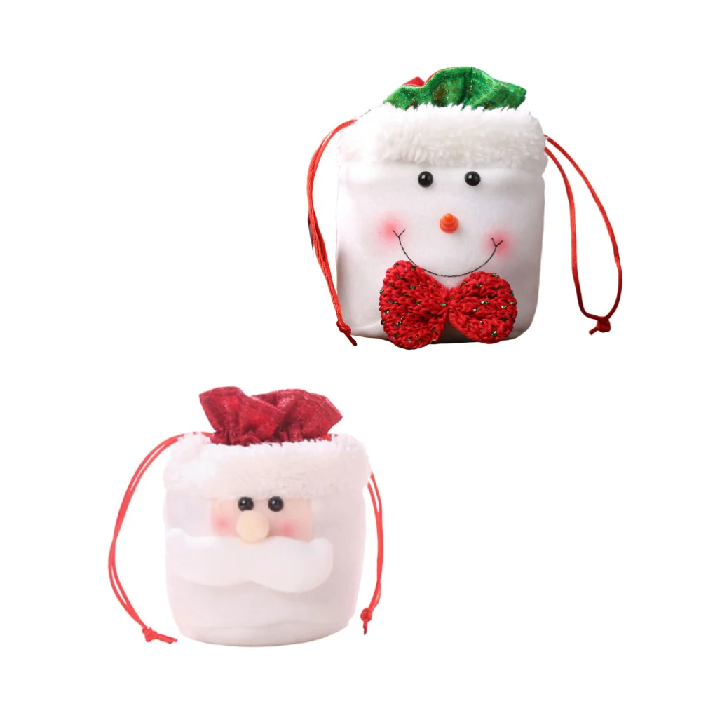 2pcs Christmas Gift Drawstring Apple Bag Christmas Pattern Candy Pouch Cloth Party Candy Storage Pouch for Home Store Supplies (Santa, Snowman Style)