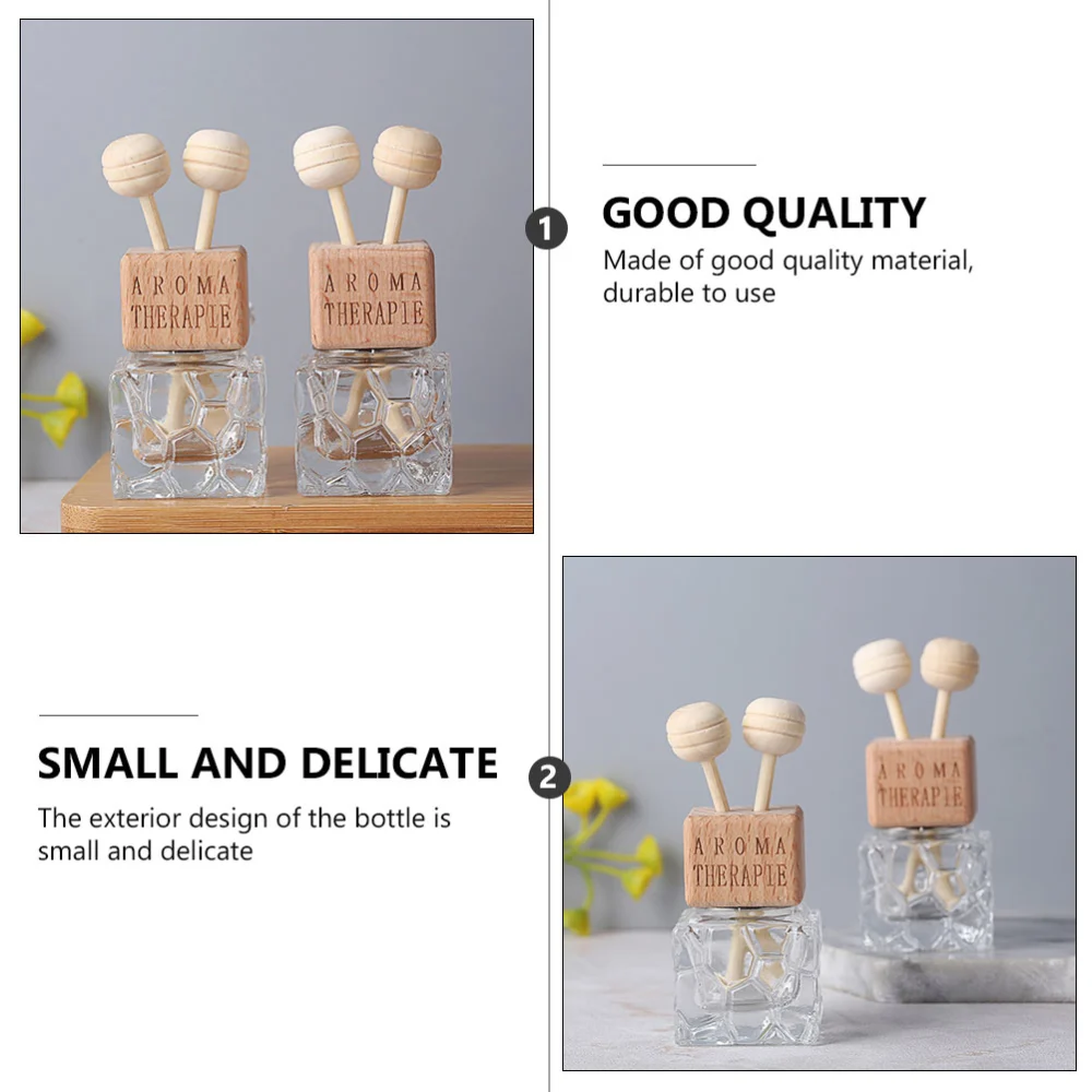 6PCS Air Vent Essential Oil Diffuser Wooden Lid Refillable Perfume Glass Bottle