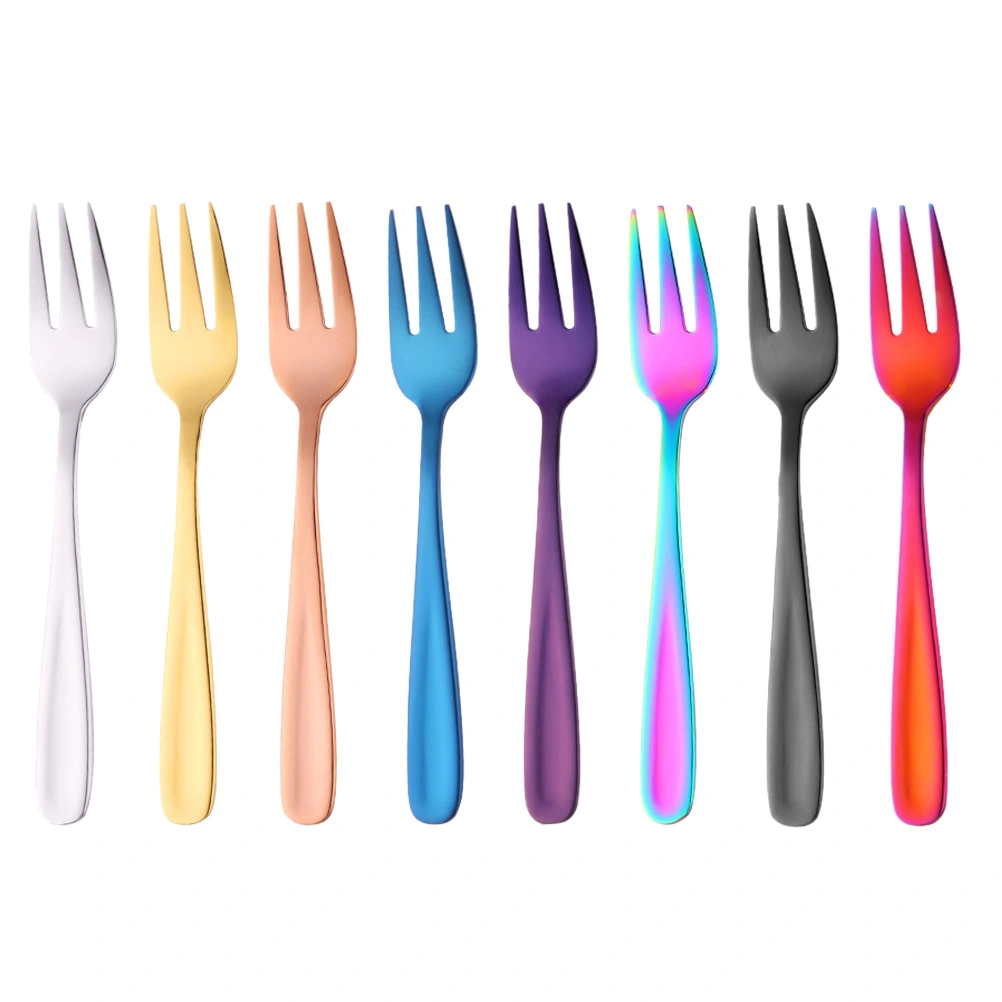 8pcs Stainless Steel Cake Forks Fruit Forks Home Food Forks (Assorted Color)