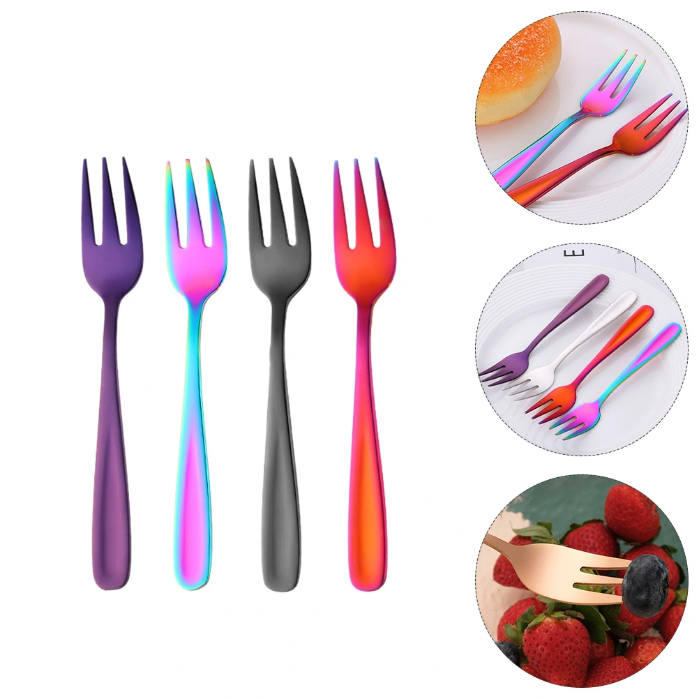 8pcs Stainless Steel Cake Forks Fruit Forks Home Food Forks (Assorted Color)