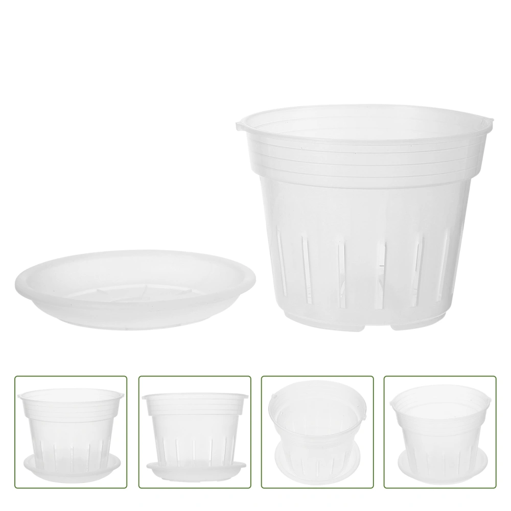 1 Set of Ventilate Holes Flowerpot  Practical Rounded Plastic Flower Pots with Tray