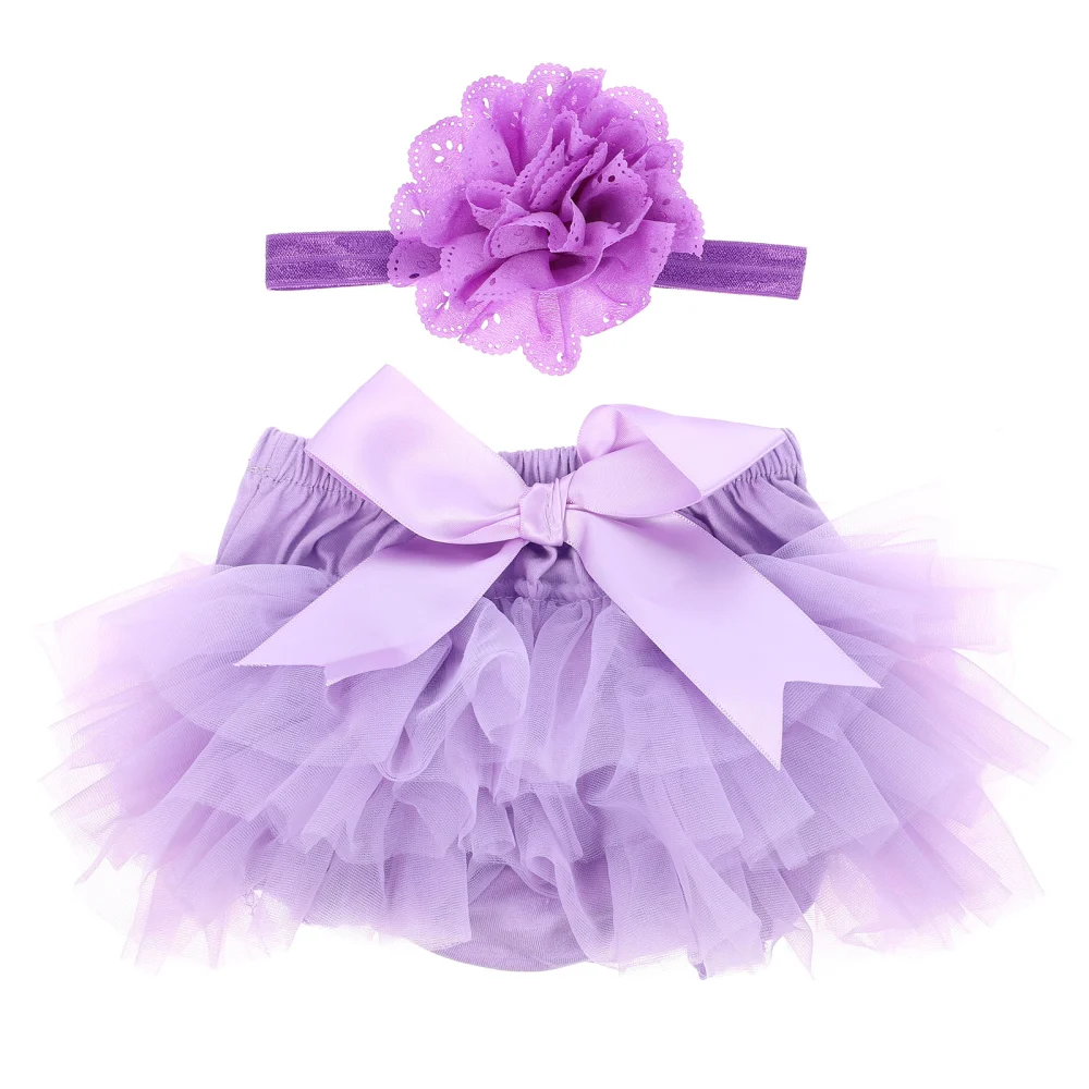 1pc Tutu Skirt and Flower Headband Baby Girls Photography Props Newborn Birthday Dress Headwear Size S(Purple)