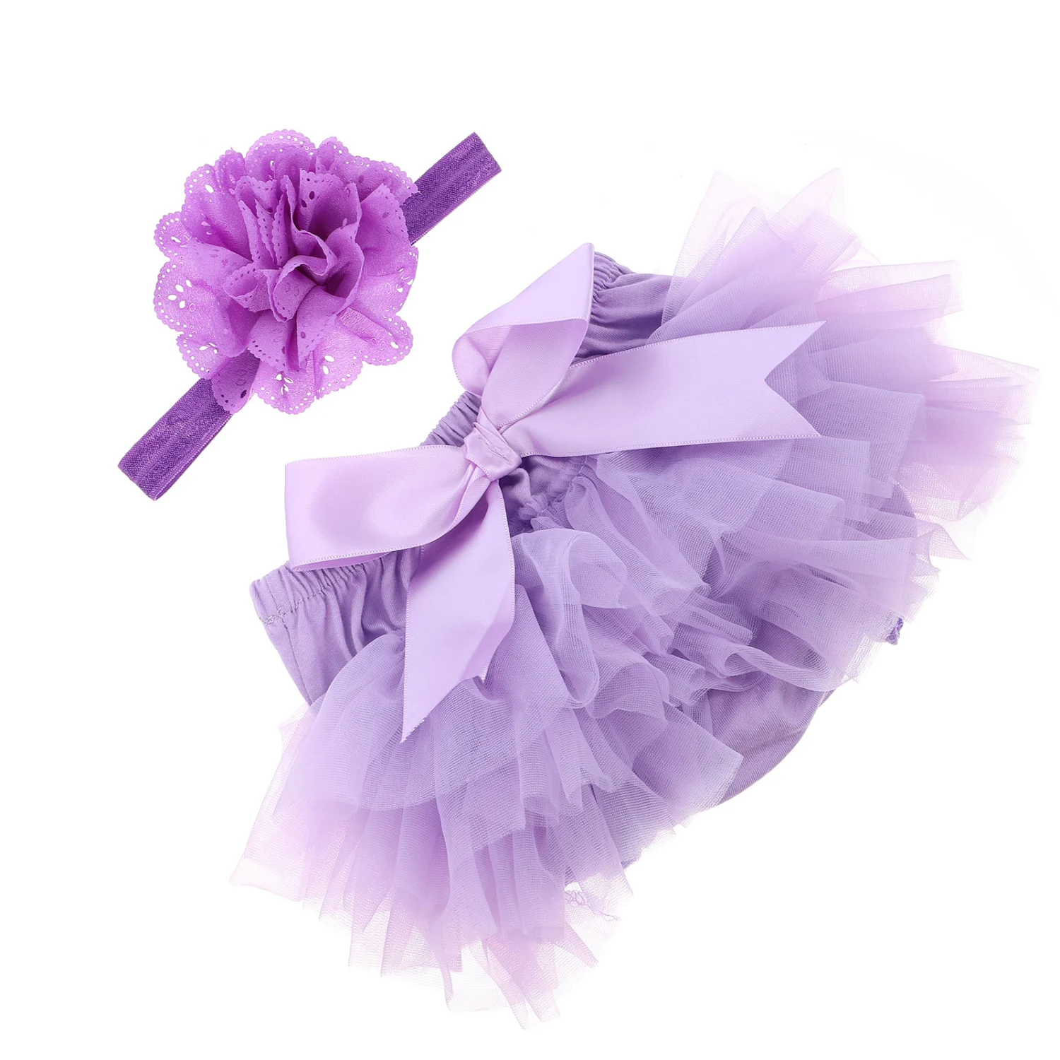 1pc Tutu Skirt and Flower Headband Baby Girls Photography Props Newborn Birthday Dress Headwear Size S(Purple)