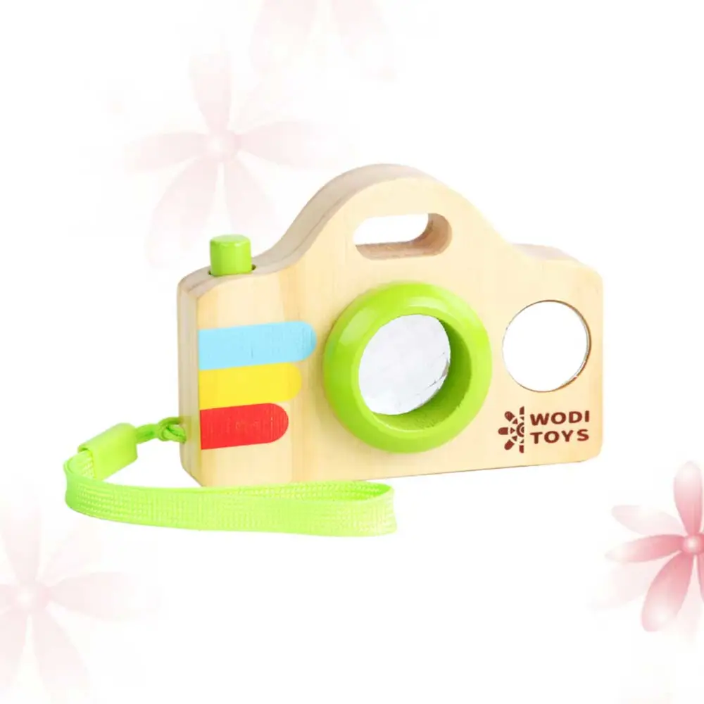 Wooden Kaleidoscope Toy Camera Shaped Kaleidoscope Kids Educational Toy Early Learning Toy Light Green