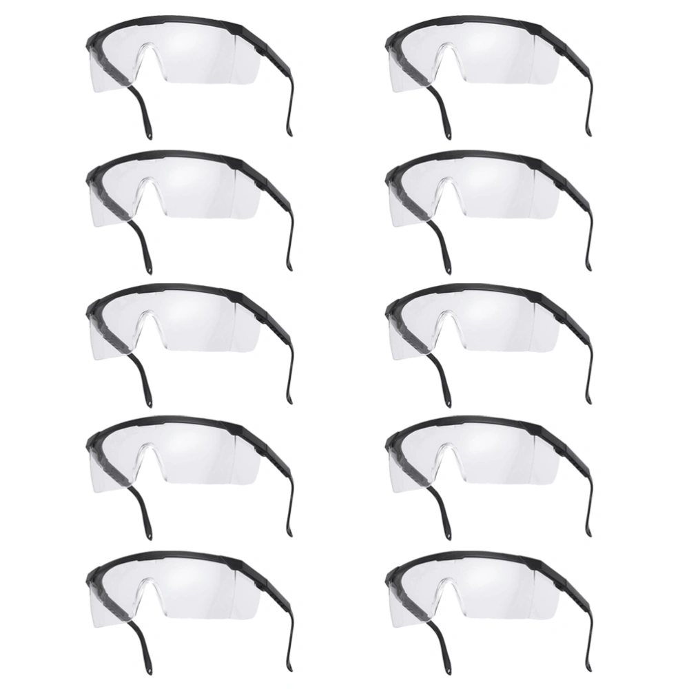 10PCS Disposable Safety Goggles Droplet Proof Safety Glasses Dust Wind Proof Protective Glasses for Riding Cycling (Black Frame Style)