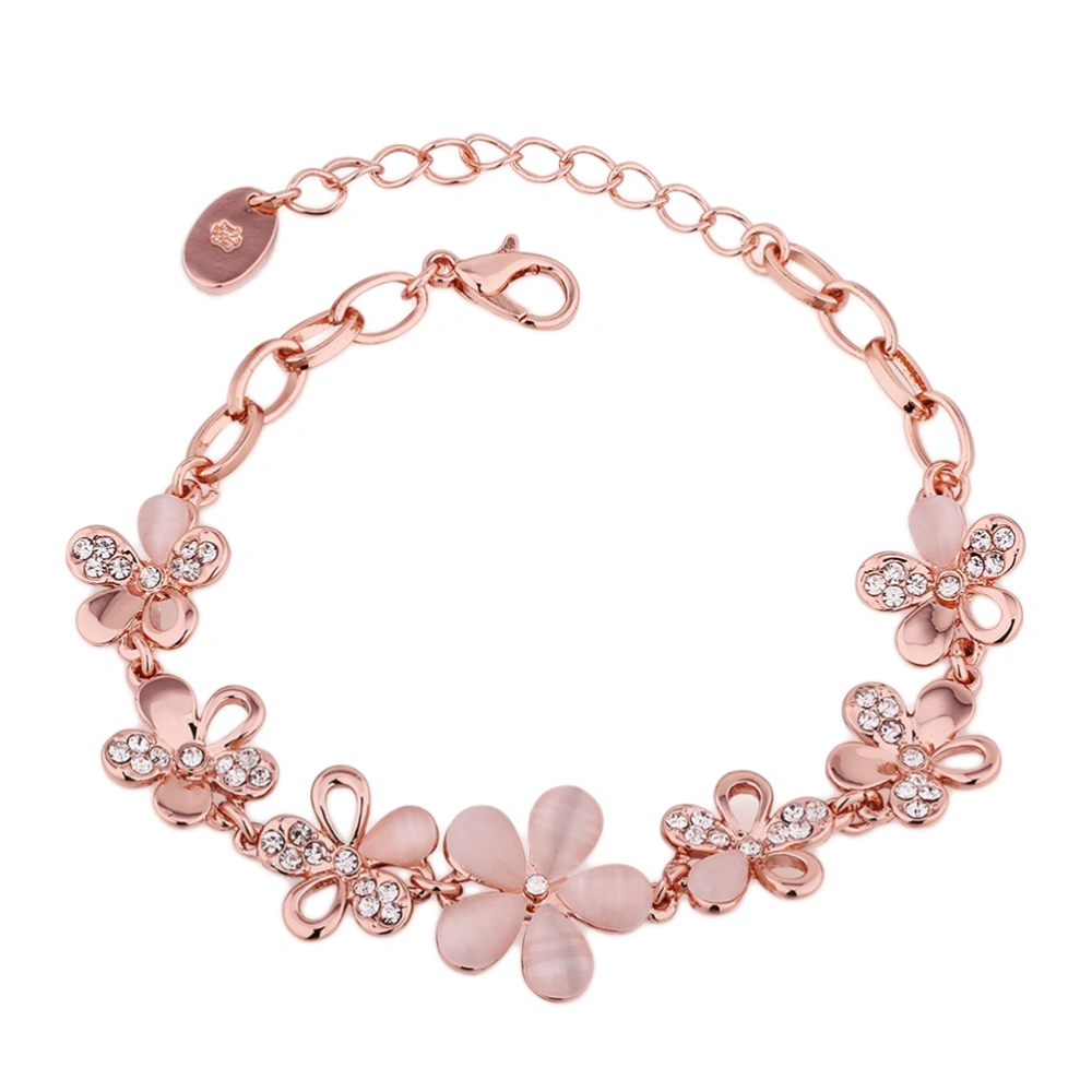 Rose Gold Flower Bracelet Eco-friendly Hollow Petals Wrist Jewelry Decorated with Crystal Beads for Women