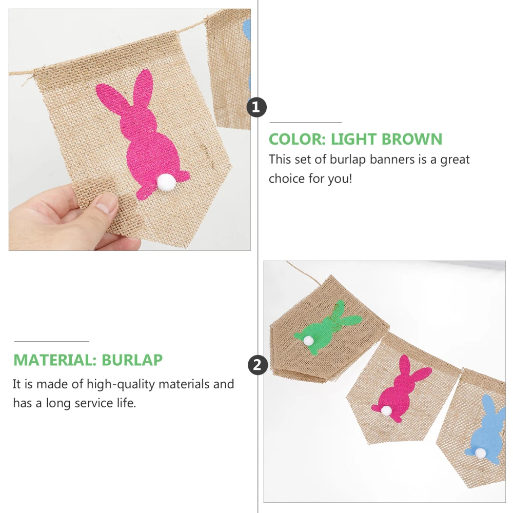 2.8 Meters Easter Bunting Banners Garland Bunny Rabbit Printed Burlap Hessian Flags For Easter Home Party Decorations