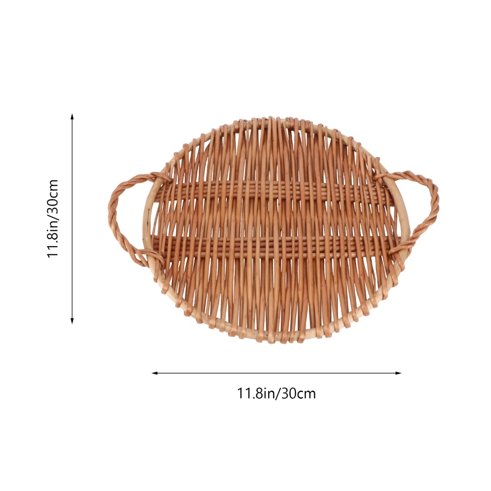 1Pc Handmade Willow Weaving Basket Household Dessert Snack Tray (Brown)