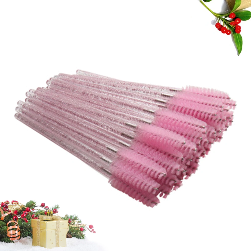 100pcs Disposable Eyelash Mascara Brushes Crystal Rod Eyelash Applicator Makeup Brushes (Pink)