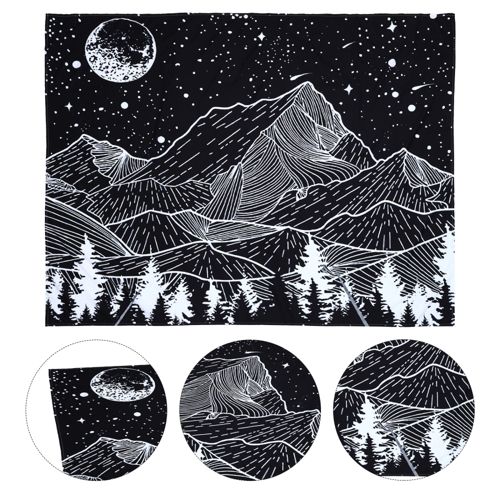 1Pc Digital Printed Black White Decorative Tapestry with Mountain Pattern Decor